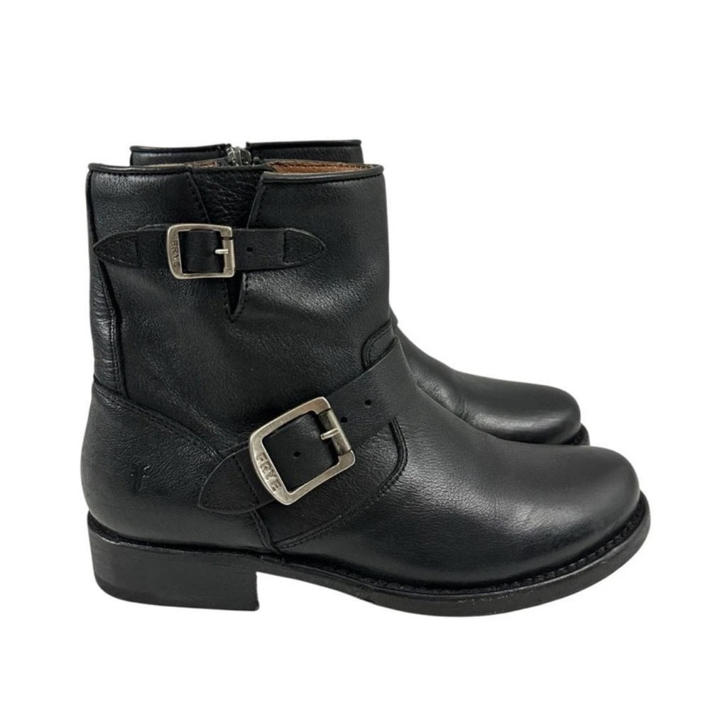 Frye Black Leather Combat Moto Boots